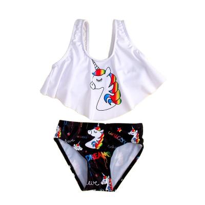 China Cute Soft Ruffled Baby Unicorn Swimwear Girls White Breathable Girls Bikini Swimwear for sale