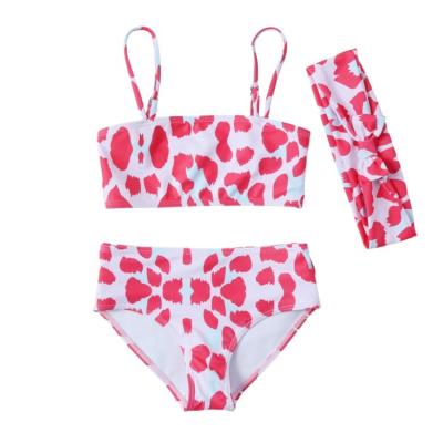 China New girls' bikini swimsuit comfortable elastic swimsuit children's pink leopard print split hair breathable waistband swimsuit high for sale