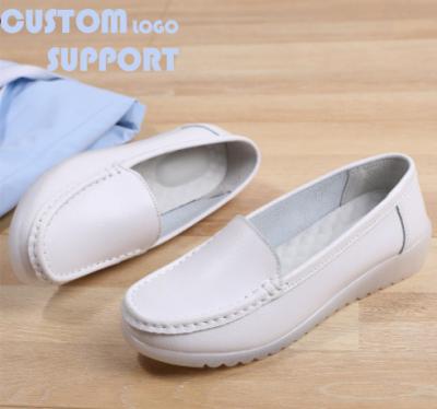 China Genuine Cow Leather Cheap Wholesale Price Women Slip On Genuine Leather Giovanni Nursing White Flat Shoes Nursing Shoes for sale