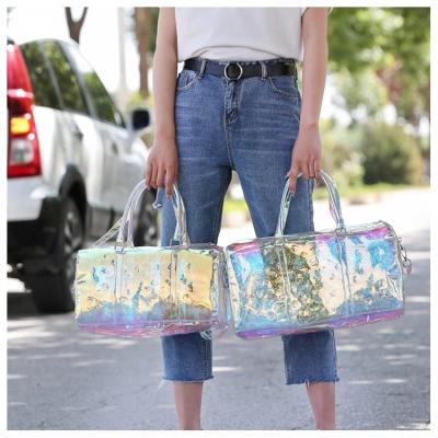 China Fashion Women Large Capacity Transparent Holographic Overnight Duffel Travel Bags for sale