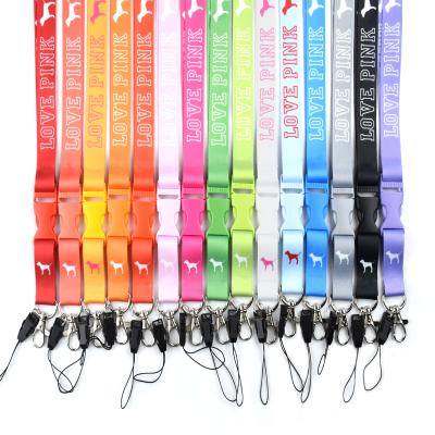 China Gift giving love cheap and pretty wholesale pink thermal transfer logo polyester lanyard material for sale