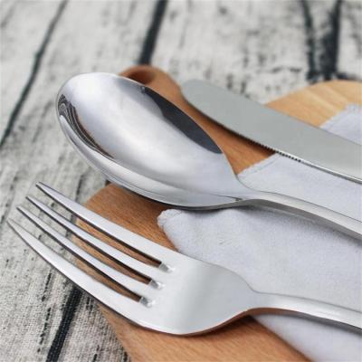 China Cheap Viable Restaurant Fork Knife and Spoon Set Thick Silver Flatware Stainless Steel Cutlery Set Dinner Spoons for sale