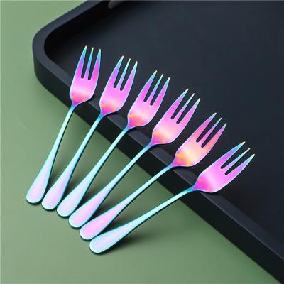 China Viable Wholesale Modern Style Color Restaurant Home Flatware Stainless Steel Iridescent Fruit Fork Set for sale