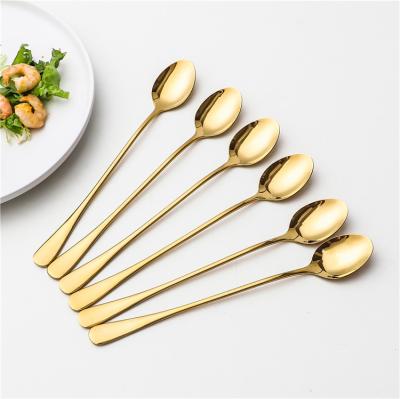 China Royal Luxury Long Drinks Gold Stainless Steel Joghurt Iced Tea Soda Latte Spoons Bulk Viable Wholesale for sale