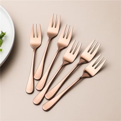 China Sustainable High End Product Rose Gold Flatware Stainless Steel Appetizer Forks Set Table Fruit Fork With Color Box for sale