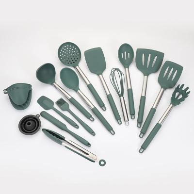 China Sustainable high quality green durable ware stainless steel silicone kitchen suppliers utensils for sale for sale