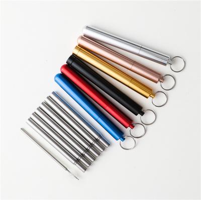 China Hot Selling Custom Logo Amazon Stainless Steel Portable Outdoor Portable Reusable Metal Collapsible Driking Straw For Gift for sale