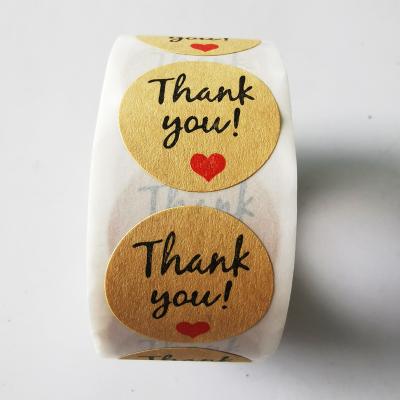 China Waterproof In Stock Custom Self Adhesive Kraft Paper Label Sticker Thank You Roll Label Printing for sale