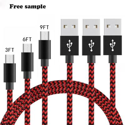 China Free Sample 3FT/1m 6FT/2m Mobile Phone Etc.electronic Product Fast Charging Micro USB 2.A Type-c 10FT/3m Braided 10FT/3m Mobile Data Charger Cable For Iphone Samsung for sale