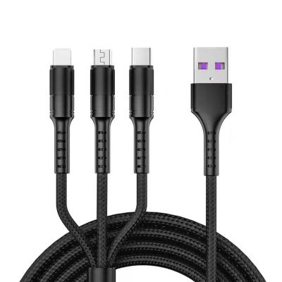 China Best Selling MP3/MP4 Player High Speed ​​5A USB C Nylon Braided Super Fast Charging Charger 3 In 1 Usb Cable for sale