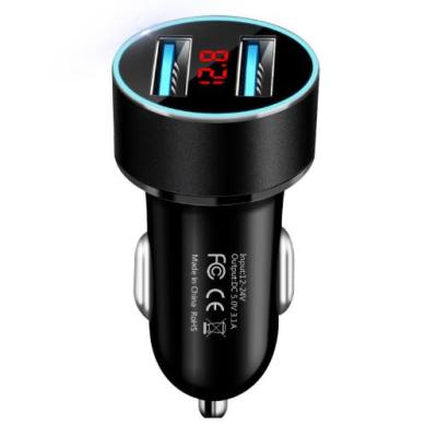 China Voltage Display Cigarette Lighter 2 Ports USB 3.1A LED Voltage Display USB Car Charger for sale