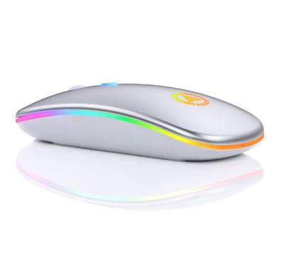 China Convenient Mute RGB LED Lights Silent Colorful Mini Rechargeable Wireless Mouse Laptop Computers for sale