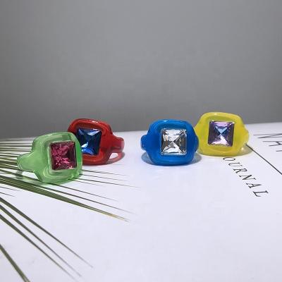 China Fashion Hot Selling Gorlee Ring Diamond Acrylic Square Resin Translucent Custom Hot TRENDY Crystal Ring Hip-Pop Jewelry For Girl for sale