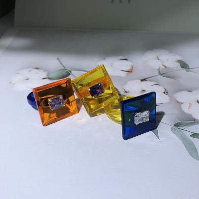 China Fashion Party Jewelry Gorlee Square Rhinestone Zircon Resin Jelly Transparent Acrylic Cute Jelly Blue Color Fashion Party Jewelry Girls for sale