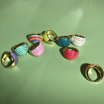 China Custom Cute Hip Pop Glaze Cute Candy Color Stripe Ring Chunky Oval Free Size Ring Set Fashion Jewelry For Girls for sale