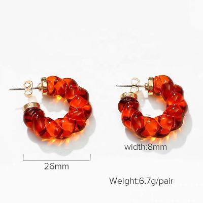 China TRENDY Jelly Color Ins Acrylic Resin Twisted CC Circle Earrings Spring Gold Thin Layer Clear Earrings Shape Luxury Jewelry for sale