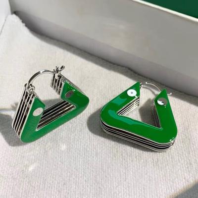 China Gorlee Green Enamel Circle Triangle Dangle Earring Stainless Steel Trendy Metal Dangling Earring Jewelry For Women Girls for sale