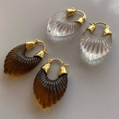 China Resin&acrylic transparent U shape hyperbole Gorlee drop earring with gold metal dangle huggie earrings for women for sale