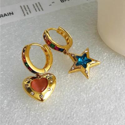 China Beautiful Designer TRENDY Jewelry Heart And Star Charms Earrings Gold Dangle Earring Luxury Jewelry For Women for sale