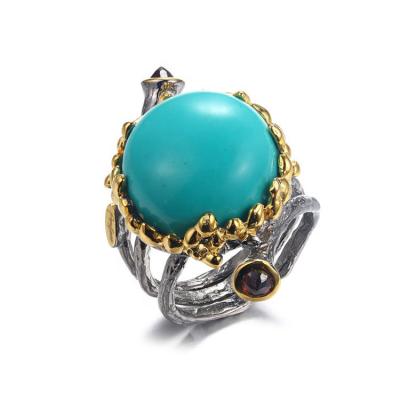 China Latest Vintage Design Popular Synthetic Turquoise Ring, Gold Plated Ring Oval Jewelry Factory Price for sale