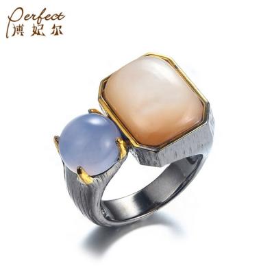 China Wholesale Fashion CLASSIC Elegant Jewelry Chalcedony Blue and Broom Pink Men Ring 925 Sterling Ring for sale