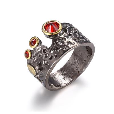 China Hot Sale Vintage Red Zircon Ring Ethnic Ring New Design Retro Style Gemstone Ring For Gift for sale