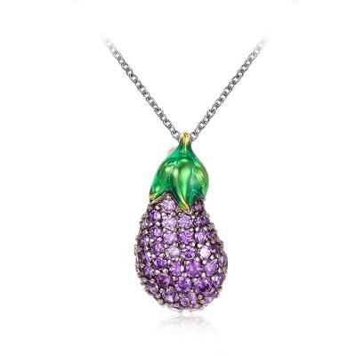 China CLASSIC New Design Jewelry 925 Sterling Silver Purple Zircon Eggplant Plant Pendant For Sale for sale