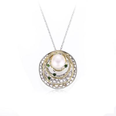 China CLASSIC Chinese Freshwater Pearl 925 Sterling Silver Diopside Necklace for sale