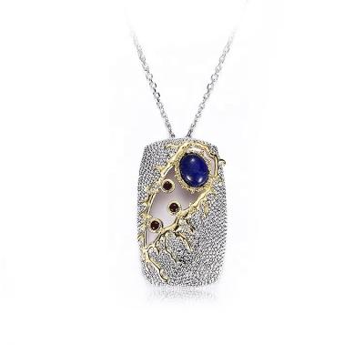 China Vintage Fashion Lapis Lazuli Stone 925 Sterling Silver Custom Necklace for Women for sale