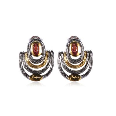 China Vintage Italian Design Earrings Garnet 925 Silver Charm Earrings Hooks Gold Plated for sale