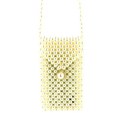 China Fashion Handmade Pearl Pocket Net Mobile Phone Bag Red Hollowed Out Pearl Women's Chain for sale