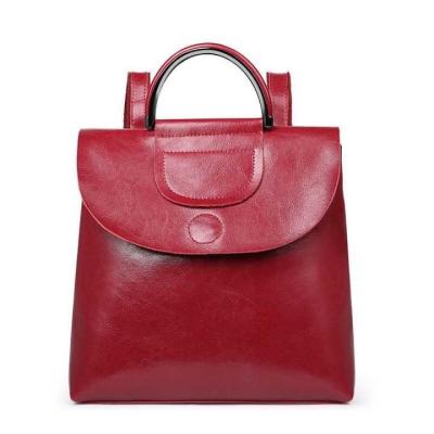 China Fashion factory oil wax cowhide leather bag satchels bags shoulder bag luxury anti-theft backpack for woman for sale