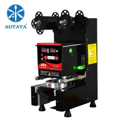 China Automatic Milk Tea Beverage AUTATA Bubble Cup Sealing Machine Plastic Cup Sealer Cup Size:90MM-95MM ATT-95N for sale