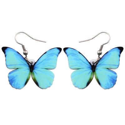 China NEWEI Morpho TRENDY Acrylic Blue Butterfly Earrings Big Bug Drop Dangle Fashion Jewelry For Women Girls Charms Gifts for sale