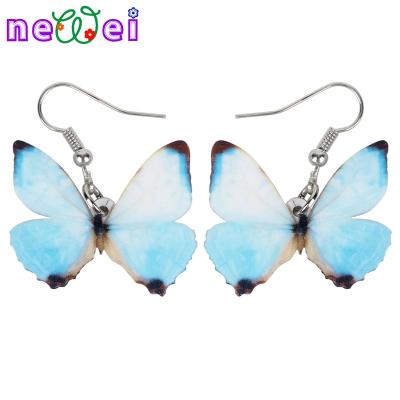 China NEWEI TRENDY Acrylic Blue Butterfly Earrings Insect Drop Dangle Fashion Jewelry For Women Girls Charms Gifts for sale