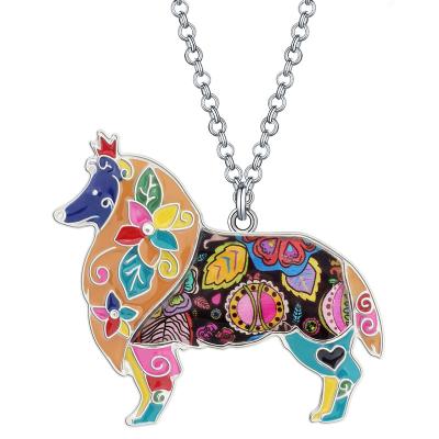 China NEWEI Fashion Border Collie Dog Necklace Pendant Chain Rough Enamel Alloy Metal Pets Jewelry For Women Men for sale