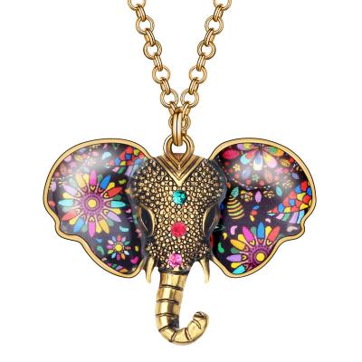 China NEWEI FASHIONABLE Antique Enamel Alloy Gold Plated Jungle Elephant Necklace Jewelry Pendant Chain Gifts for sale