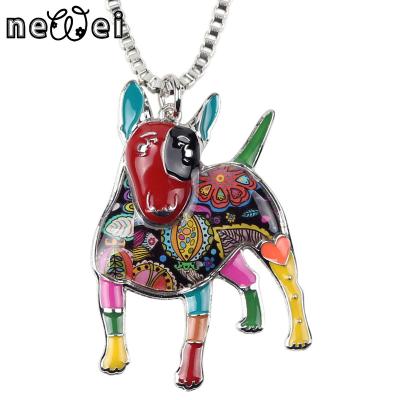 China FASHIONABLE NEWEI Enamel Alloy Metal Women Men Fashion Jewelry Cute Bull Terrier Dog Necklace Pendant Gifts for sale