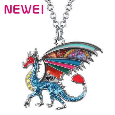 China NEWEI 3D Cute Dinosaur Dragon Necklace Pendant Gifts Alloy Enamel FASHION Metal Long Jewelry For Women Men for sale