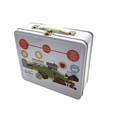 China Wholesale Custom Lunch Box Metal Suitcase Shaped Lunch Tin Box For Kids With Handle for sale