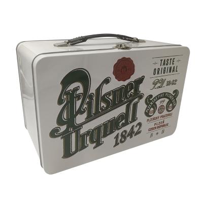 China Lunch Box Embossing Large Tin Lunch Box With Hinge For Beer Bottom Cola Container for sale