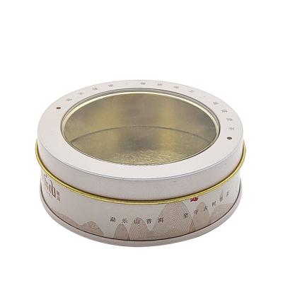 China Tea round metal tin box with transparent lid 2oz. Deep Sliding Aluminum Window Lid Tin Can for sale