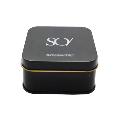 China Square Black Color Small Metal Soap Mint Tin Box Case Chocolate Tin Box For Jewelry Soap for sale