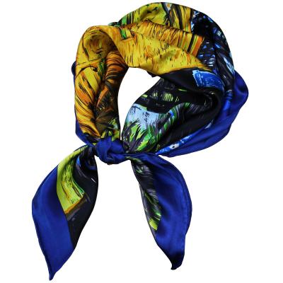 China Long 2021 new spring and summer color small women's digital printing silk scarf retro pure satin square simulation for sale