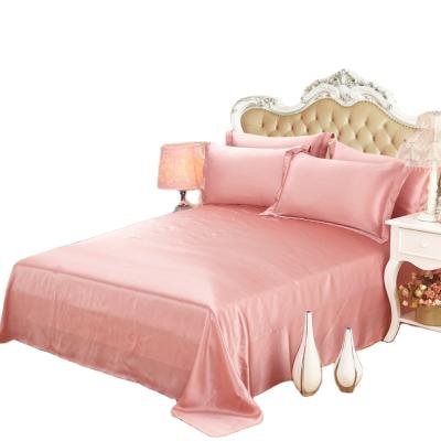 China Red Color Artificial Silk Satin Rubber Anti-static Bedding Set Soft King Size Silk Bed Sheet Set Luxury Silk Duvet Cover for sale