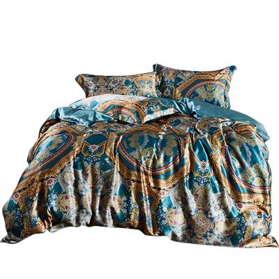 China Anti-Static Digital Printed Silk Bedding Sets On Chinese Pure Silk Satin 4 Piece Sets for sale