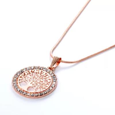 China Gem Level Setting Tree of Life Necklace Fashion Personality Gold Plated Pendant Hollow Rose Gold Necklace and Earring for sale