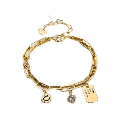 China Wholesale Hiphop Accessories Bracelets Chain Smiling Face Hip Hop Bracelet Ins Fashion Design Personality Female Gold Plated Bracelet for sale