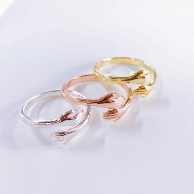 China CLASSIC Love Hug Hand Finger Gold Silver Plated Hug Me Ring Couple Love Hug Open Rings Adjustable Ring for sale