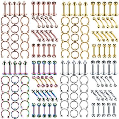 China New Environmental friendly 40pcs Simple Eyebrow Nails Tongue Nail Jewelry Nose Ring Setstainless Steel Nose Piercing Studs for sale